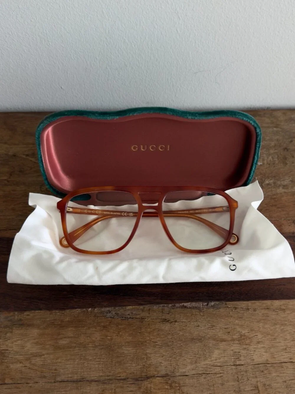 Gucci GG1078O Tortoise Orange Pilot Glasses with Blue Light/UV block